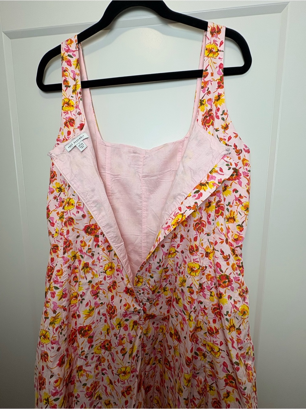 🌸Free Assembly Pink Floral Cotton Midi Dress | L | Lined | Pockets - Picture 6 of 9